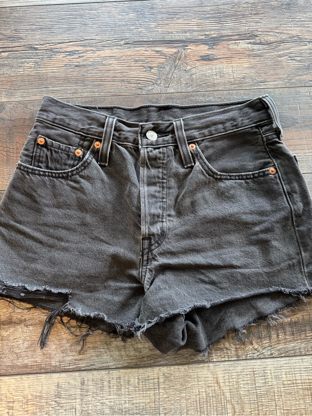 Levi's Gray/Black High-Rise Cutoff 501 Denim Shorts